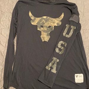Men’s Project Rock Camo Bull, Black Long Sleeve Under Armour Tee size XL